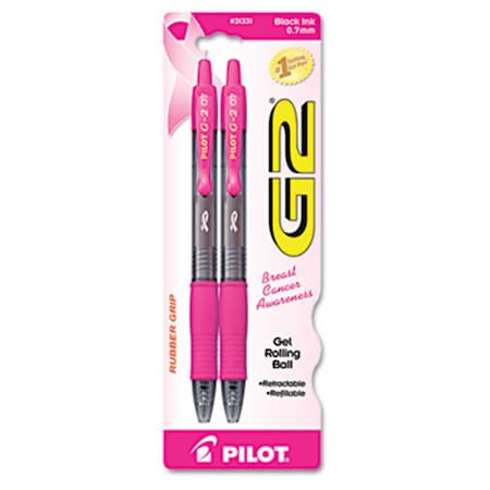 Coolcrafts G2 Pink Ribbon Retractable Gel Ink Pen- Black Ink- Fine- 2 per Pack CO3321074